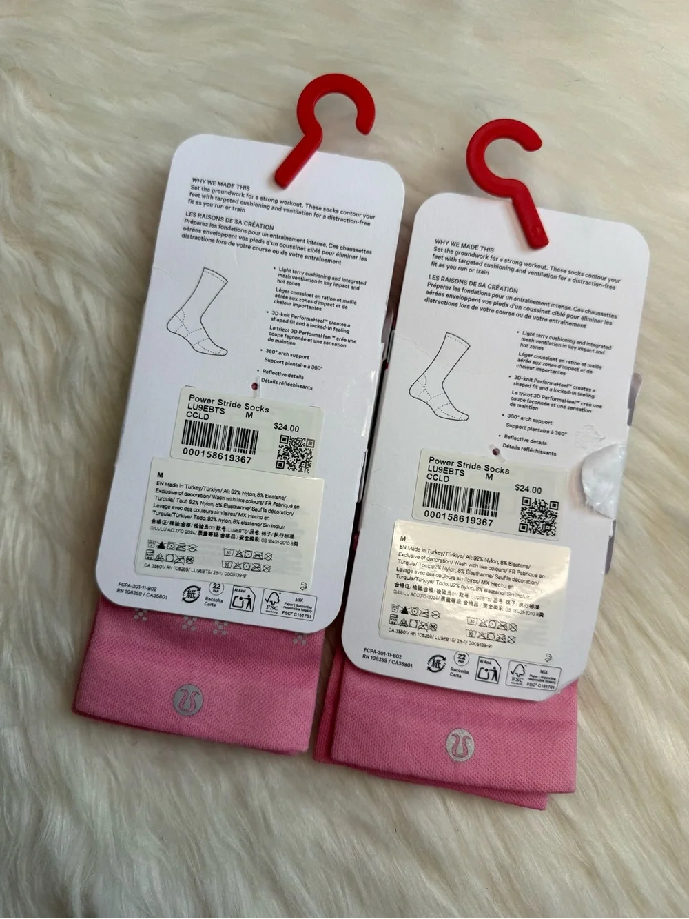 NWT Lululemon Power Stride Socks Lot 2 Pairs Size M CCLD Crew Length